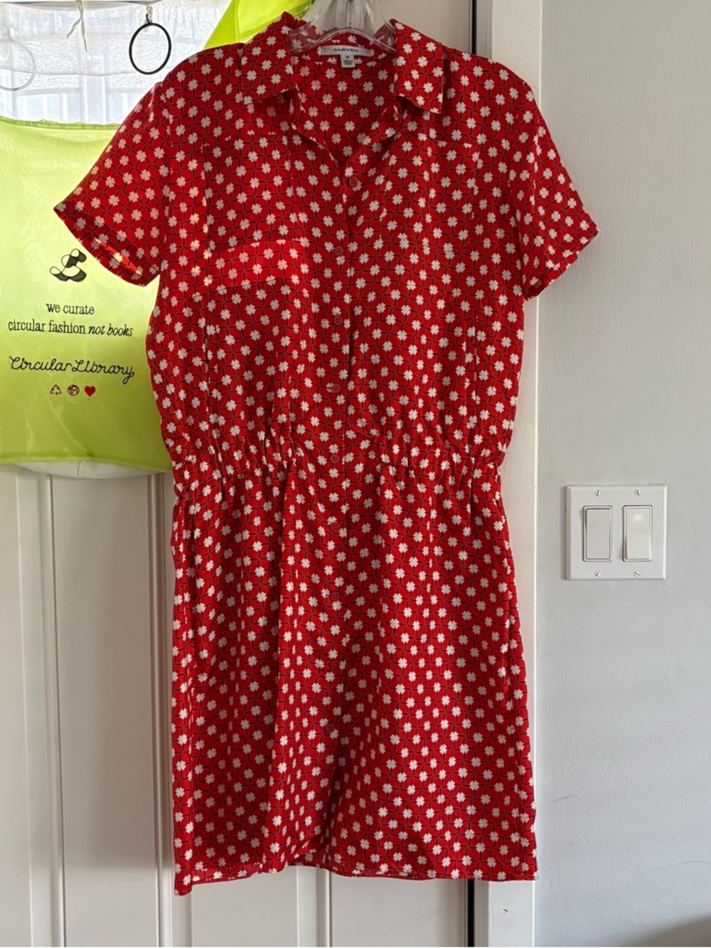 Carven Red Short-Sleeve Floral Mini Dress 6